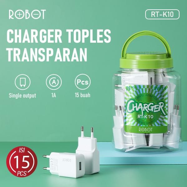 (1TOPLES ISI 15PCS)- Robot Adaptor CAS CASAN Charger RT-K10 Batok Kepala Charger 1 USB Adapter 5V / 1A - Garansi Original Resmi ( 1 Toples isi 15Pcs ) original