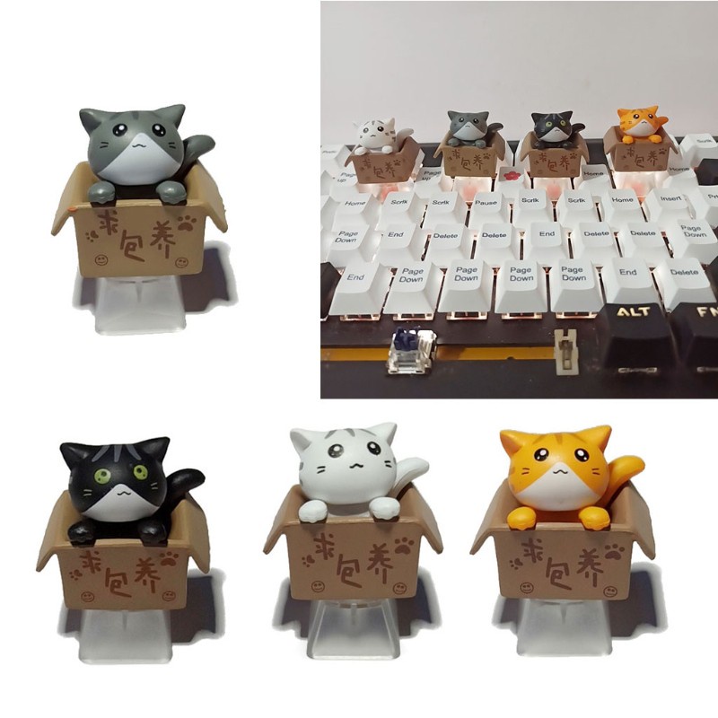 Cre 1pc Keycap Tombol Keyboard Mekanikal Motif Kartun Kucing Bahan Abs R4 Tinggi Oem Untuk Cherry Mx