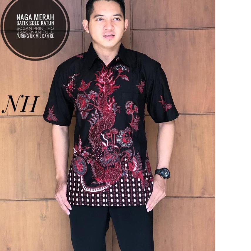 ow-461 NAGA MERAH Pendek Batik Pria Full Furing Asli Katun Halus Sragenan ✼