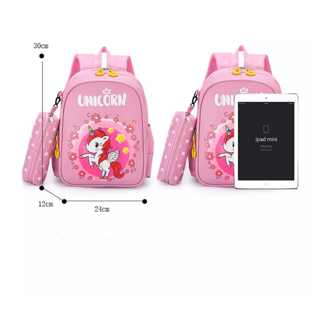 Tas Ransel Anak Perempuan Sekolah TK/SD 2in1 Unicorn Kartun Disney Tas Sekolah Anak Perempuan