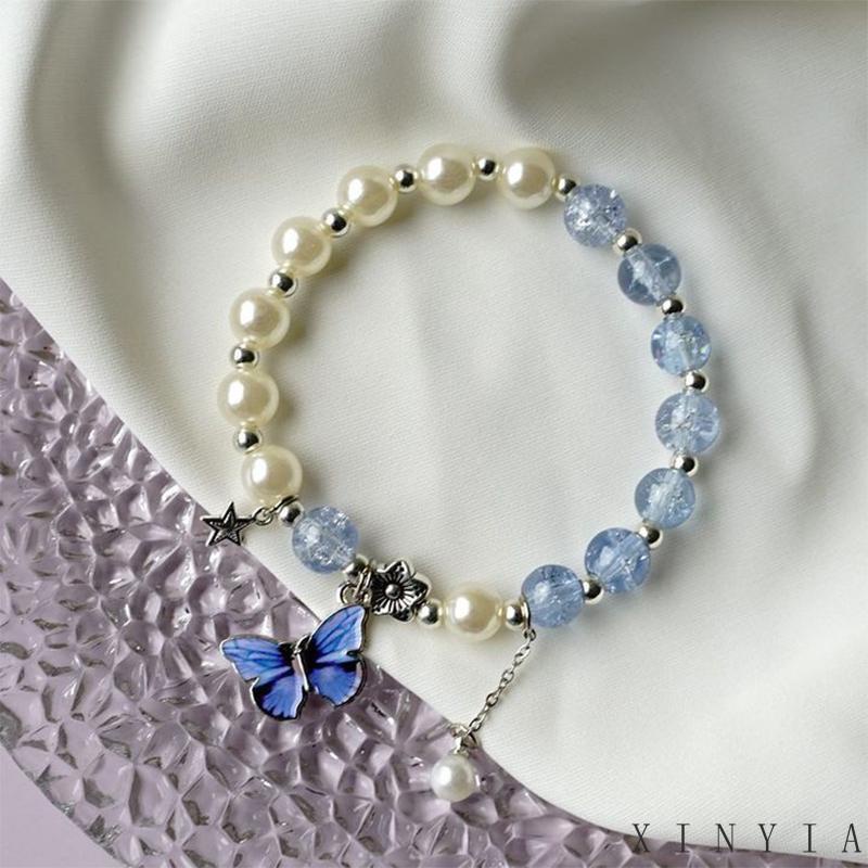 【Bayar di tempat】2023 Model Baru Gelang Manik-Manik Kristal Mutiara Liontin Bunga Kupu-Kupu Kelinci Untuk Aksesoris Perhiasan Wanita