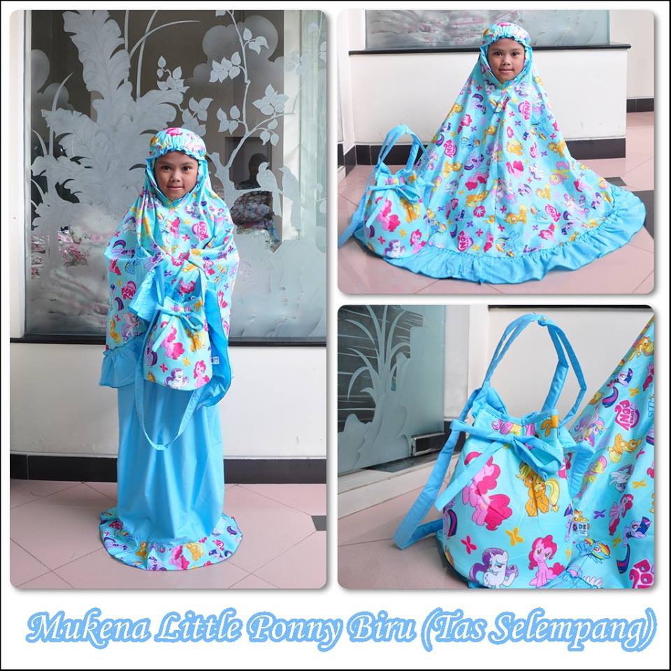 MUKENA ANAK LITTLE PONNY KUDA PONI BIRU TAS SELEMPANG XS