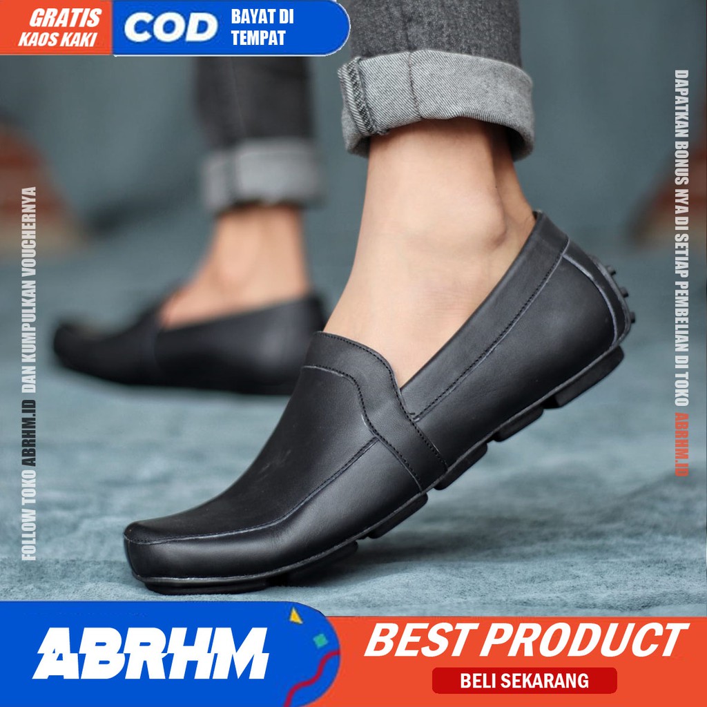 ABRHM x POLAS Sepatu Slip On Pria Sepatu Pria Casual Anti Slip Sepatu Kerja Cowok / Cowok Sepatu Kasual Santai Kekinian