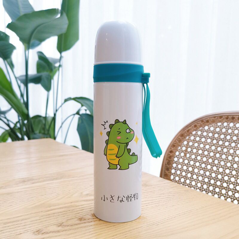 Botol Minum Tahan Panas H/C 8 jam++ Vacuum Flask 500ml Motif Kartun Dino Lucu + Bubble