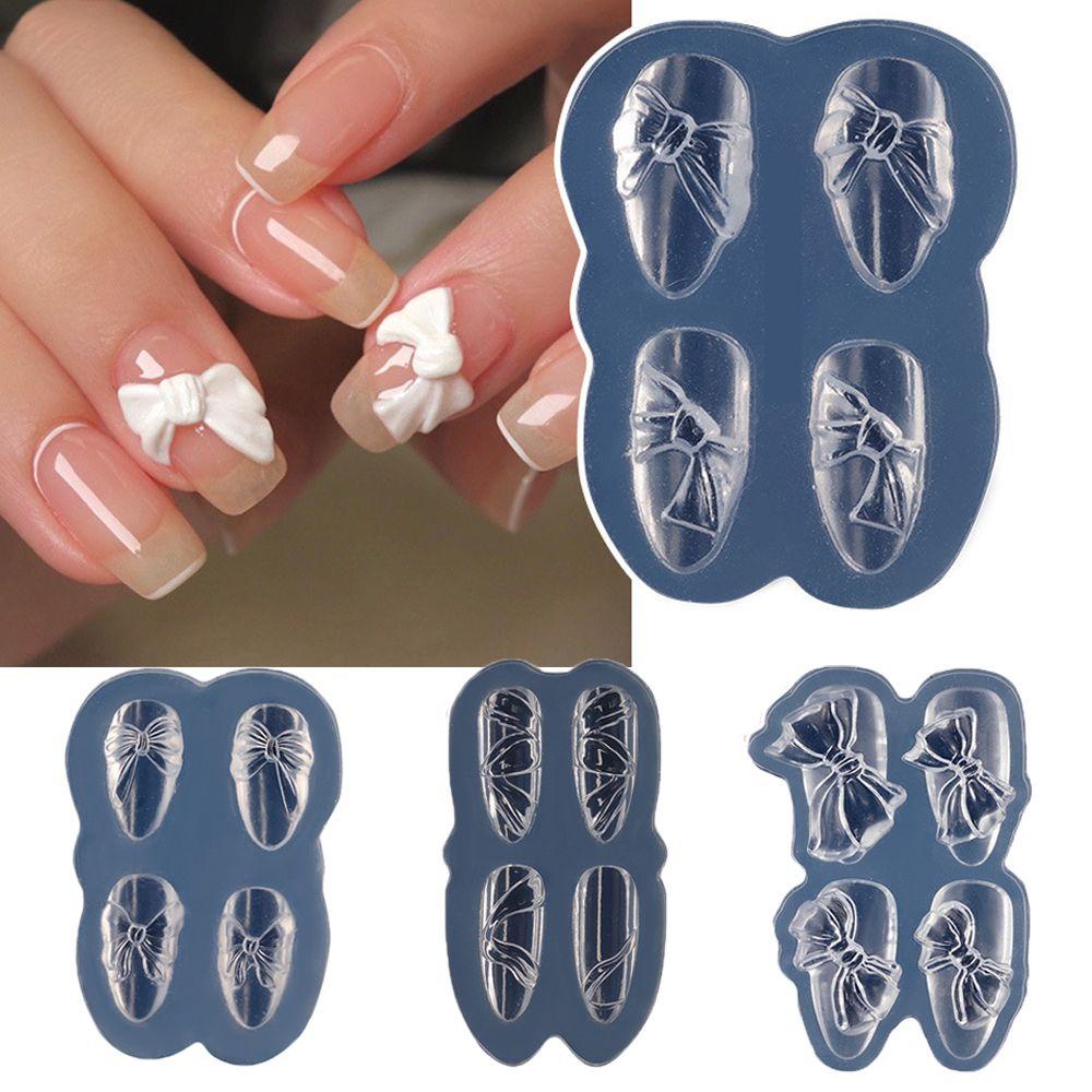 Solighter Cetakan Silikon Nail Art Tahan Lama Bubuk Kristal 3D Permen Busur Ukir