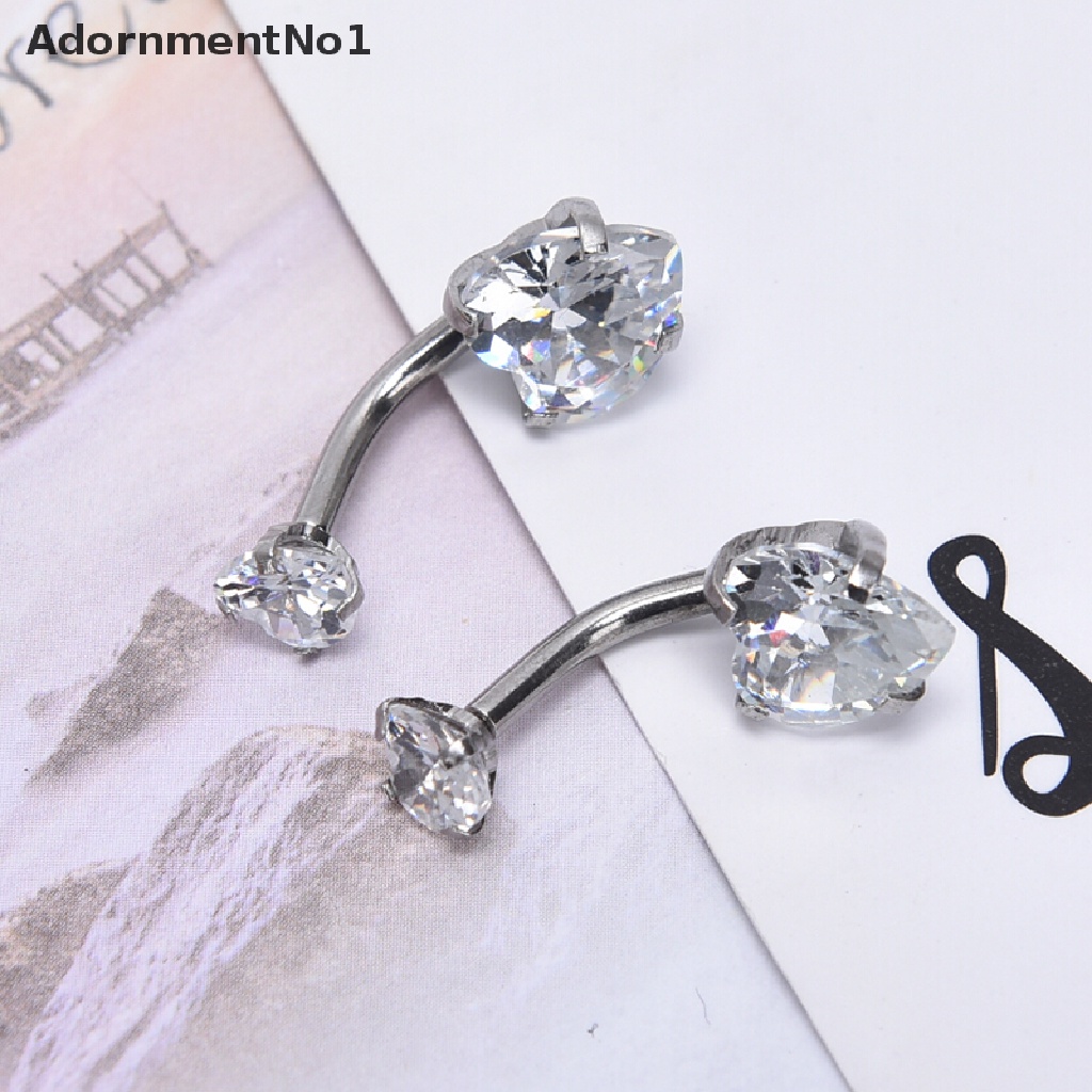 (AdornmentNo1) Anting Tindik Perut / Pusar Baja Aksen Zircon Bentuk Hati Untuk Perhiasan Wanita