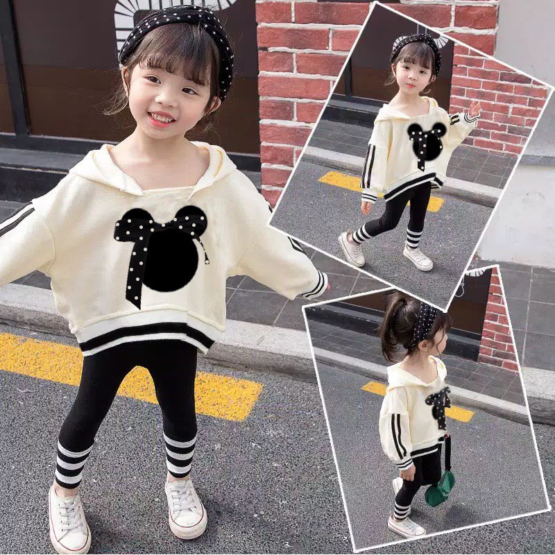 SET MICKEY HOODIE TRAINING KIDS SETELAN ANAK CEWE BABYTERRY 3 WARNA-hitam