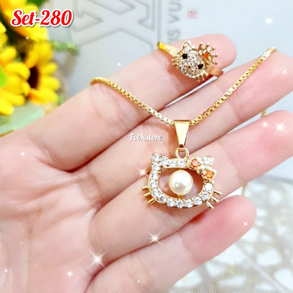 SET AKSESORIS PERHIASAN 2 IN 1 KALUNG DAN CINCIN KUALITAS PREMIUM