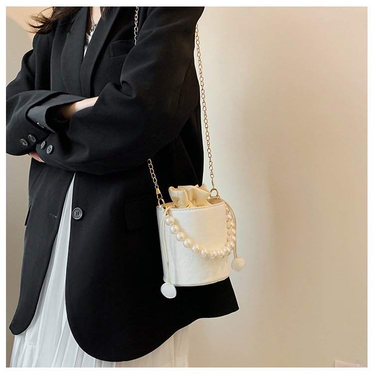 KOREAN BUCKET PEARL LEATHER BAG FASHION / TAS SELEMPANG BUCKET BULAT / TAS SLEMPANG KOREA BUKET KERANJANG KULIT MUTIARA LUCU CASUAL IMPORT