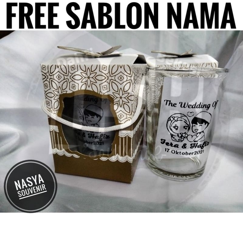 SOUVENIR GELAS JAMU(kecil) FREE SABLON