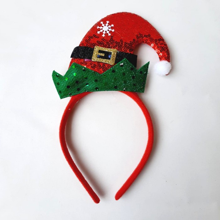 Bando Natal Premium Topi Santa Elf Sequin Kado Kostum Cosplay Murah GROSIR