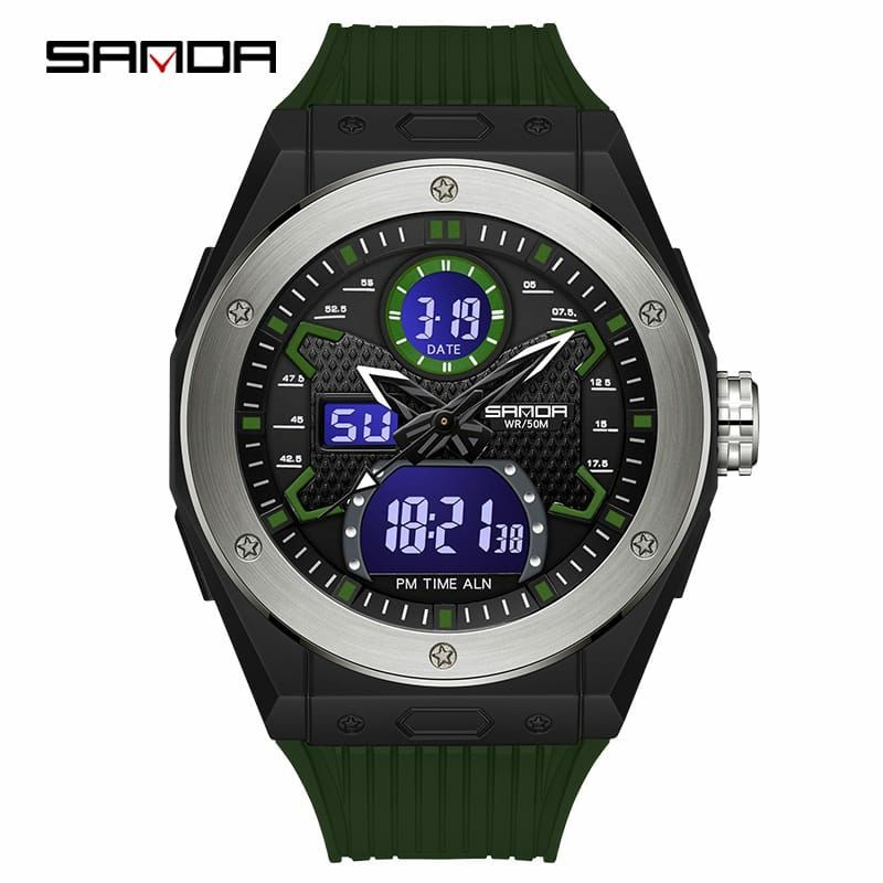 Original SANDA 3138 Jam Tangan Pria Digital Analog EL Backlight Sport Watch Anti Air