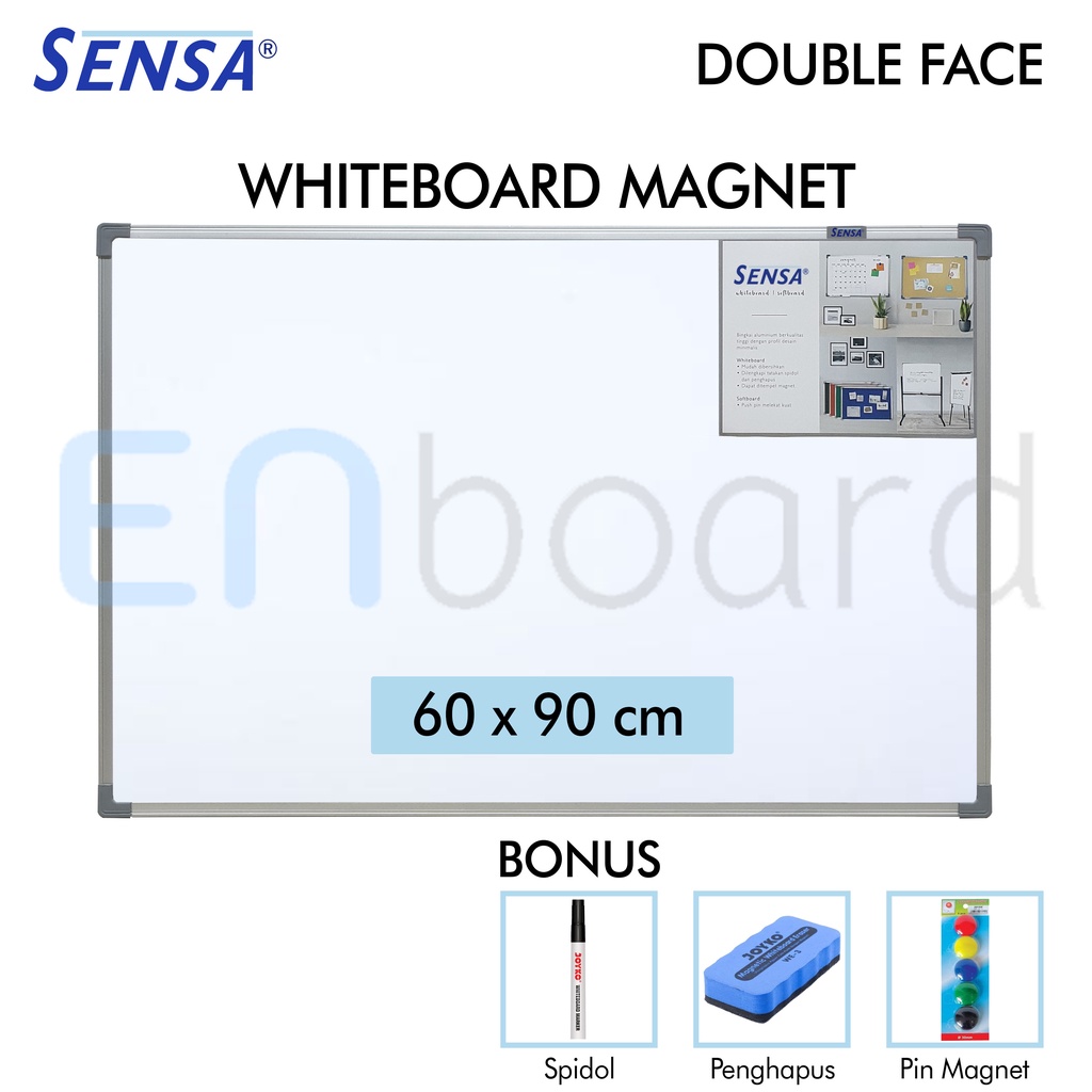 

Papan Tulis Whiteboard / White Board Gantung Magnet Double Face Sensa 60 x 90 cm