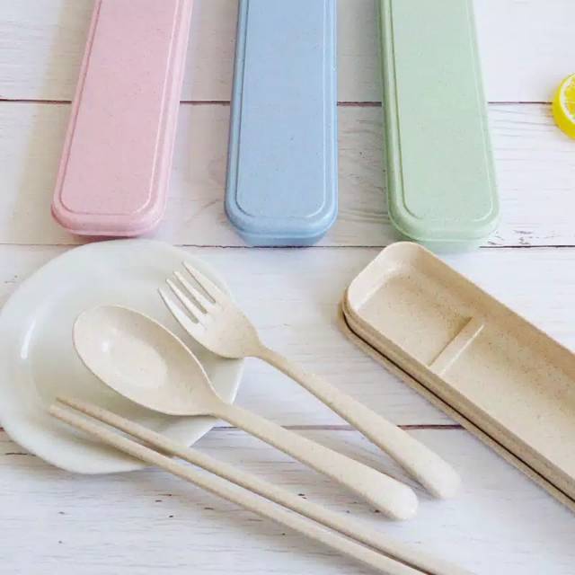 Medan Termurah Set Sendok + Garpu + Sumpit Box jerami set sendok