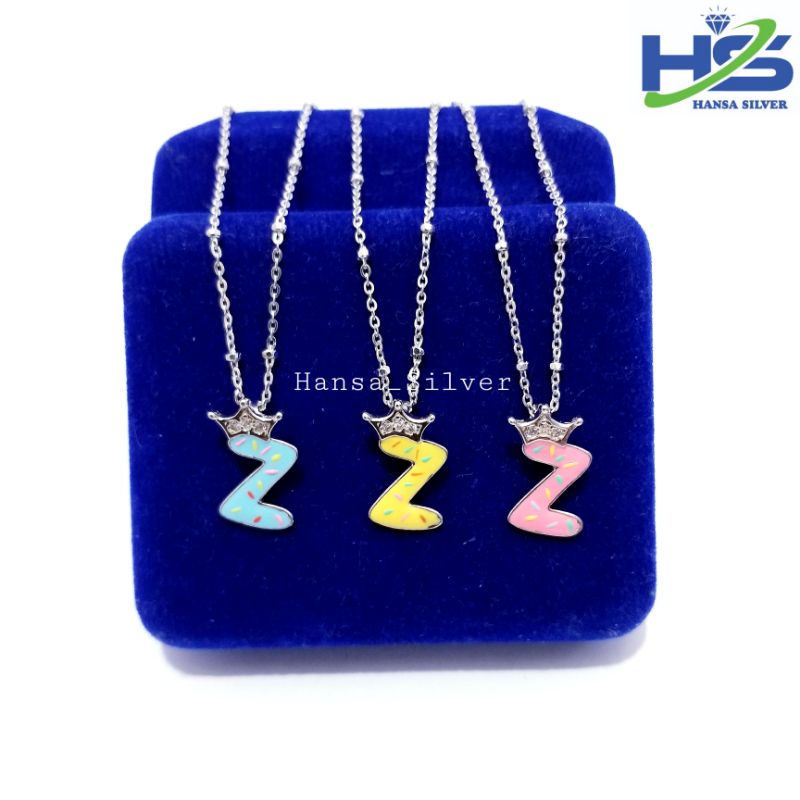 Kalung Perak Anak Asli Silver 925 Lapis Emas Putih Model Rantai Jedar Liontin Huruf Alfabet - Perak Asli 925 Anti Karat