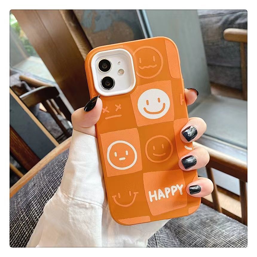 Case Motif Kotak-Kotak Smiley Face Untuk iphone 12 13 11 Pro Max X Xs Max Xr Kos3