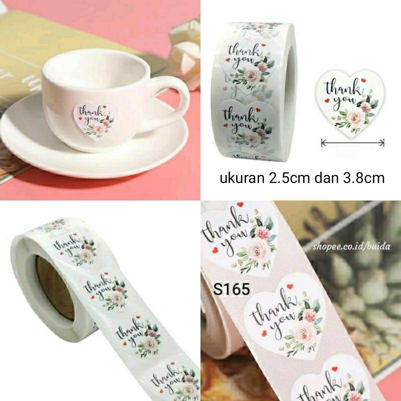 

1 roll 500pcs Stiker Sticker Thank You Heart Shape White Flower Segel Kemasan Seal Dekorasi Kartu Tag Hampers S165 label terima kasih bentuk hati putih floral flower flowy bunga dekorasi hiasan paperbag dus box souvenir pernikahan ultah toples mika cup