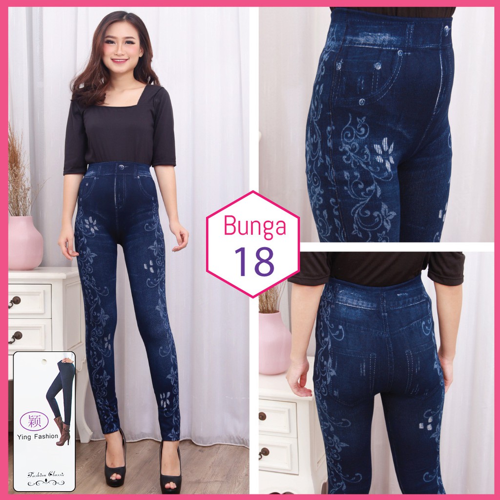 legging Jeans Bunga # 18 / Legging Bunga Wanita