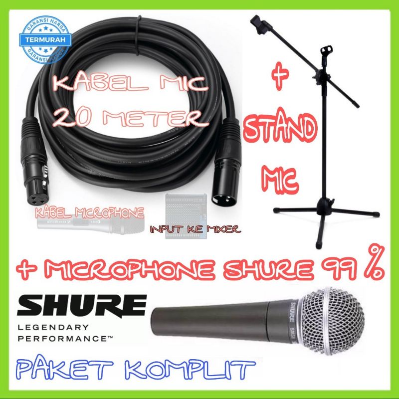 Paket 1 Mic Kabel SHURE / 20 Meter Kabel Mic Canon To Canon / 1 Stand Mic