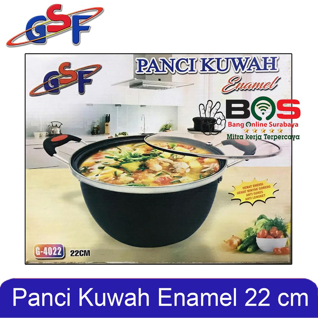 Panci Kuah Tutup Kaca Enamel Panci Kuping Serbaguna GSF 4022 GSF-4022 GSF4022