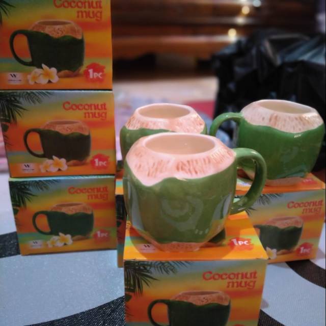 MUG KELAPA COCONUT  KERAMIK 3D CUP CANGKIR GELAS KELAPA