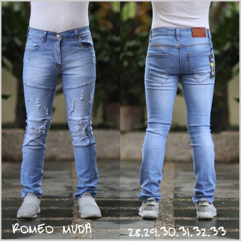 CELANA JEANS PRIA SOBEK RIPPED BIKER ROMEO ORIGINAL HANDMADE MURAH