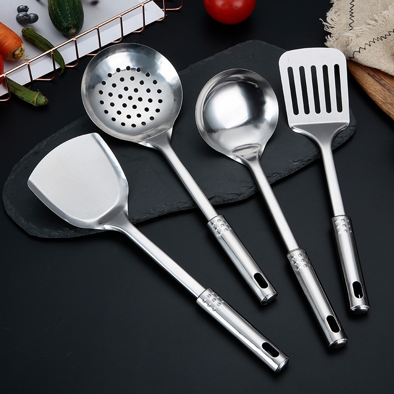 Kitchen Ware Set 4 In 1 Stainless Quality / Spatula Stainless / Pembalik Stainless / Centong Stainless / Sodet Stainless Steel Spatula Sutil Susuk Penggorengan Centong Sayur Irus Sendok Goreng Tebal Anti Panas / Spatula Stainless Steel Sutil Sodet Alat