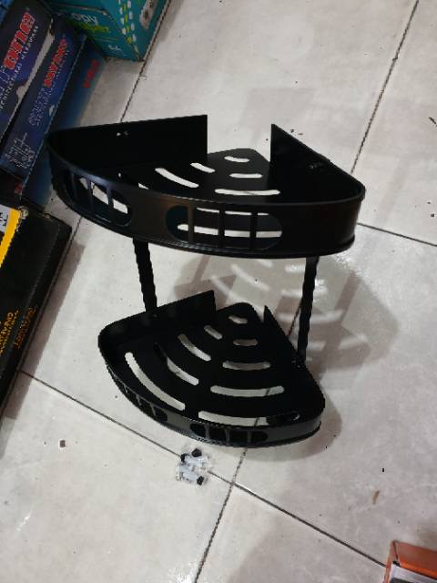 Rak sabun 2 susun sudut alumunium hitam PROMO