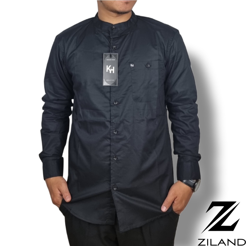 Kemko Dewasa KH 043 Kemeja Koko Pria Lengan Panjang Polos Hitam Katun High Quality Ada Ukuran Jumbo