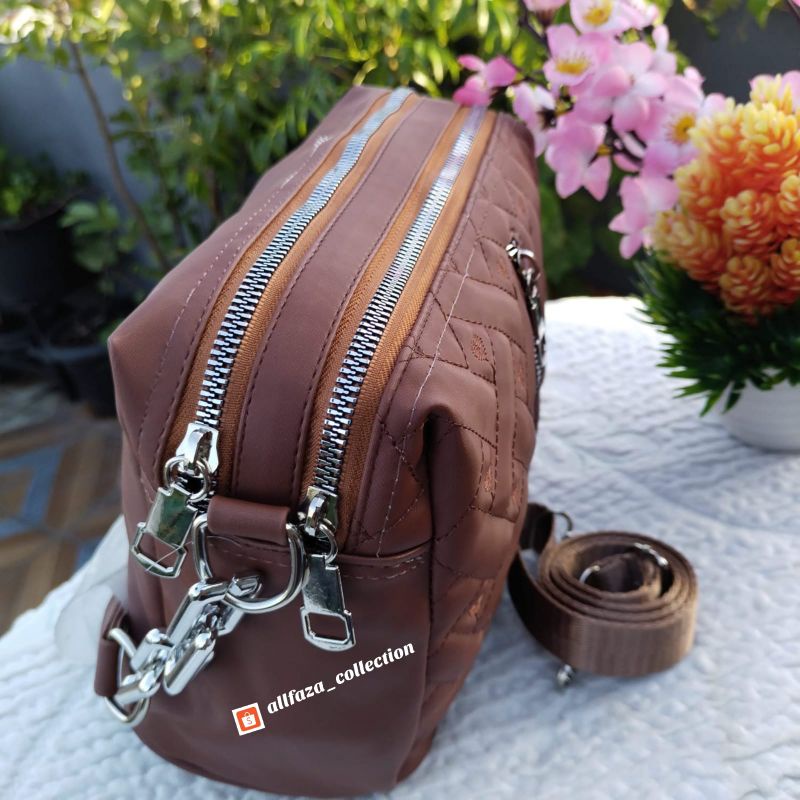 Allfaza,TasWanita,slempang tali rantai 3ruang res lurus nilon.