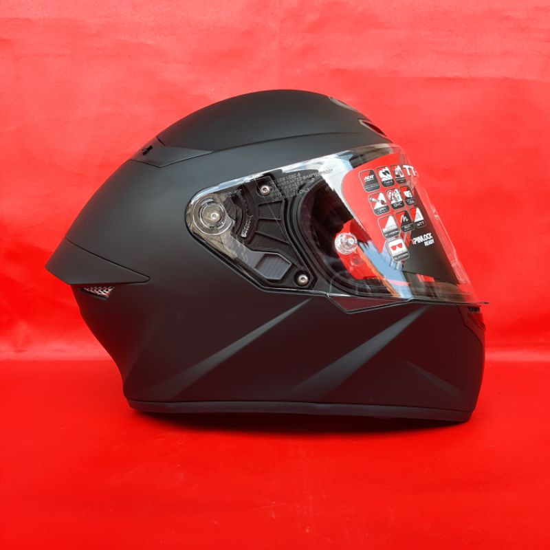 Helm KYT TT COURSE Hitam Doff Solid Black Matt Polos Original Visor Flat Clear Bening Ready Top Pinlock