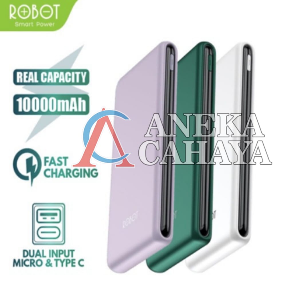 PowerBank ROBOT 10000mah RT180 2.4A Dual Input Port Type C &amp; Micro USB Original Fast Charging Real Capacity - Garansi Resmi 1 Tahun