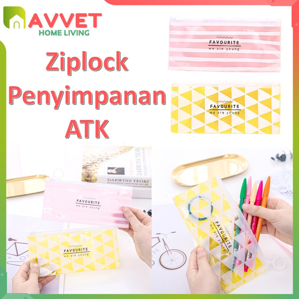 AVVET Tempat Pensil Pulpen Transparan Ziplock Karakter Serbaguna Pouch Zip Lock Penyimpanan Kosmetik Pouch Zipper Pencil Case Tempat Penyimpanan Alat Tulis Murah Import