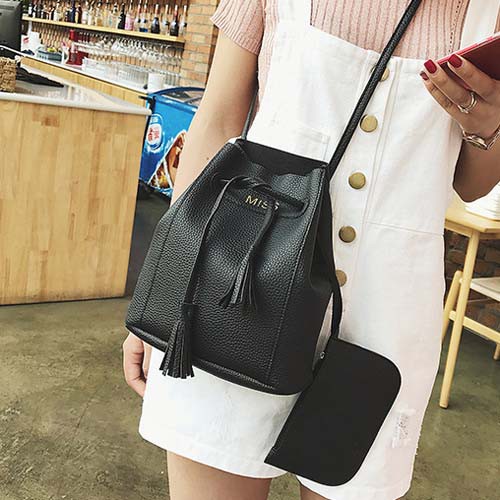 tas selempang serut kulit cewek sling bucket bag wanita tassel (3I3) bta365