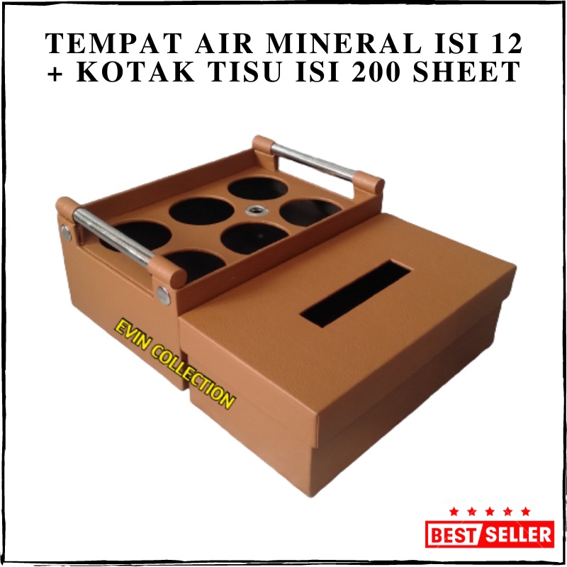 Tempat Aqua Gelas Isi 6 Cup + Kotak Tissue Kulit Sintetis Keranjang Air Mineral Tempat Tisu