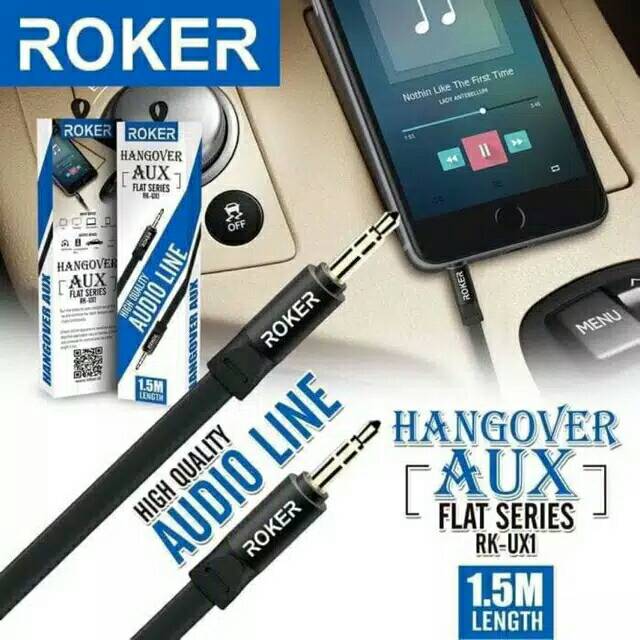 Kabel AUX ROKER HANGOVER Flat series RK-UX1 panjang 1.5m high quality