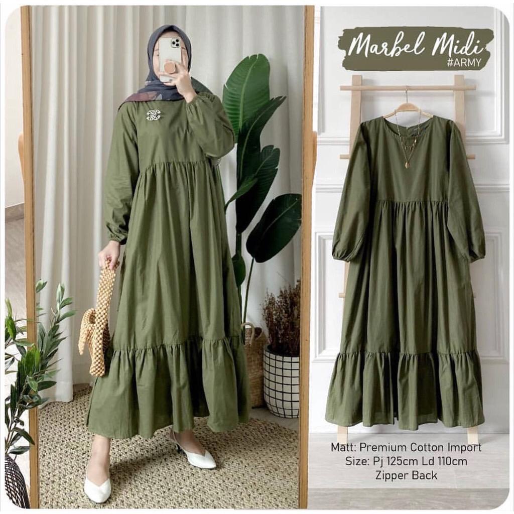 MARBEL MIDI DRESS - KATUN RAYON PREMIUM - BAHAN ADEM - FASHION MUSLIM - BISA COD