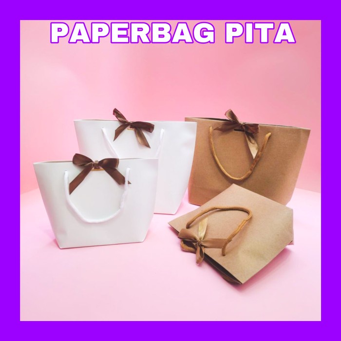 

paper bag polos coklat putih paperbag kado pita Gift Bag Hampers - Putih, S
