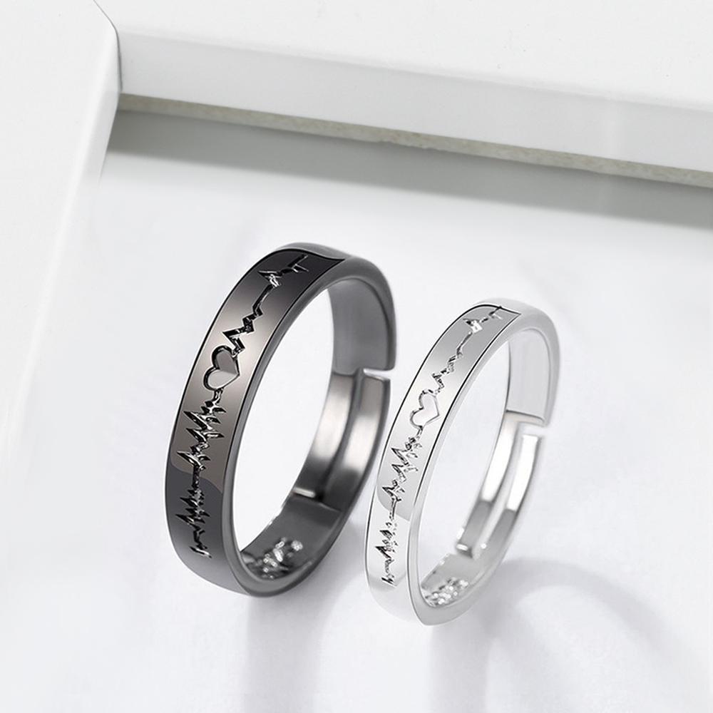 Top Couple Rings Fashion Hadiah Ulang Tahun Gaya Korea Warna Hitam Perak