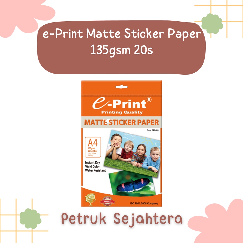 

[PAK] MATTE STICKER PAPER A4 100 GSM E-PRINT EPRINT KERTAS STIKER (20 LEMBAR)*
