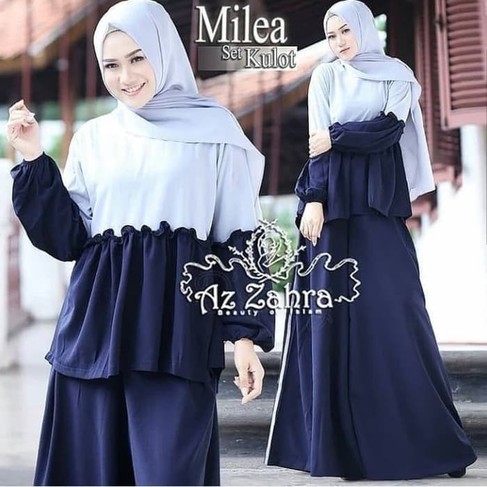 TRENDY Pakaian wanita muslim syari setelan ramadhan lebaran peplum tunik atasan pesta setelan celana