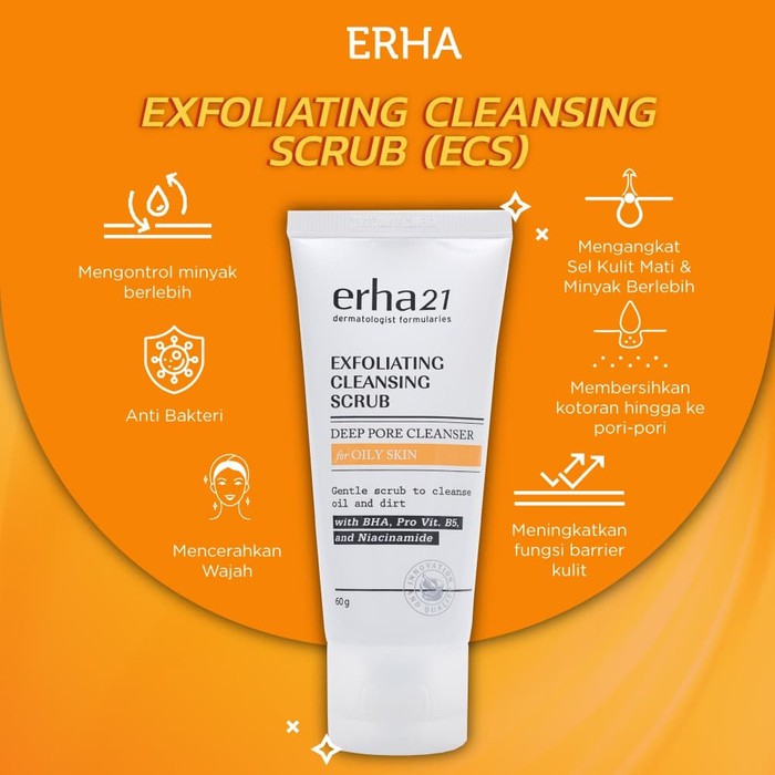ERHA Sabun Wajah ECS Exfoliating Cleansing Scrub BHA Niacinamide - Kulit Berminyak