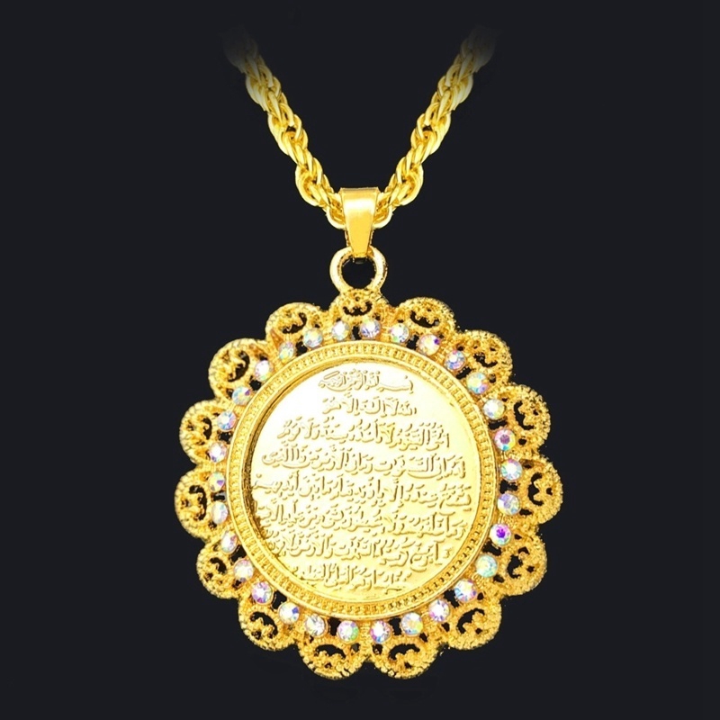 Arab Muslim Islam Arah Scripture Pendant 18K Gold Diamond Necklace Fashion Religious Jewelry