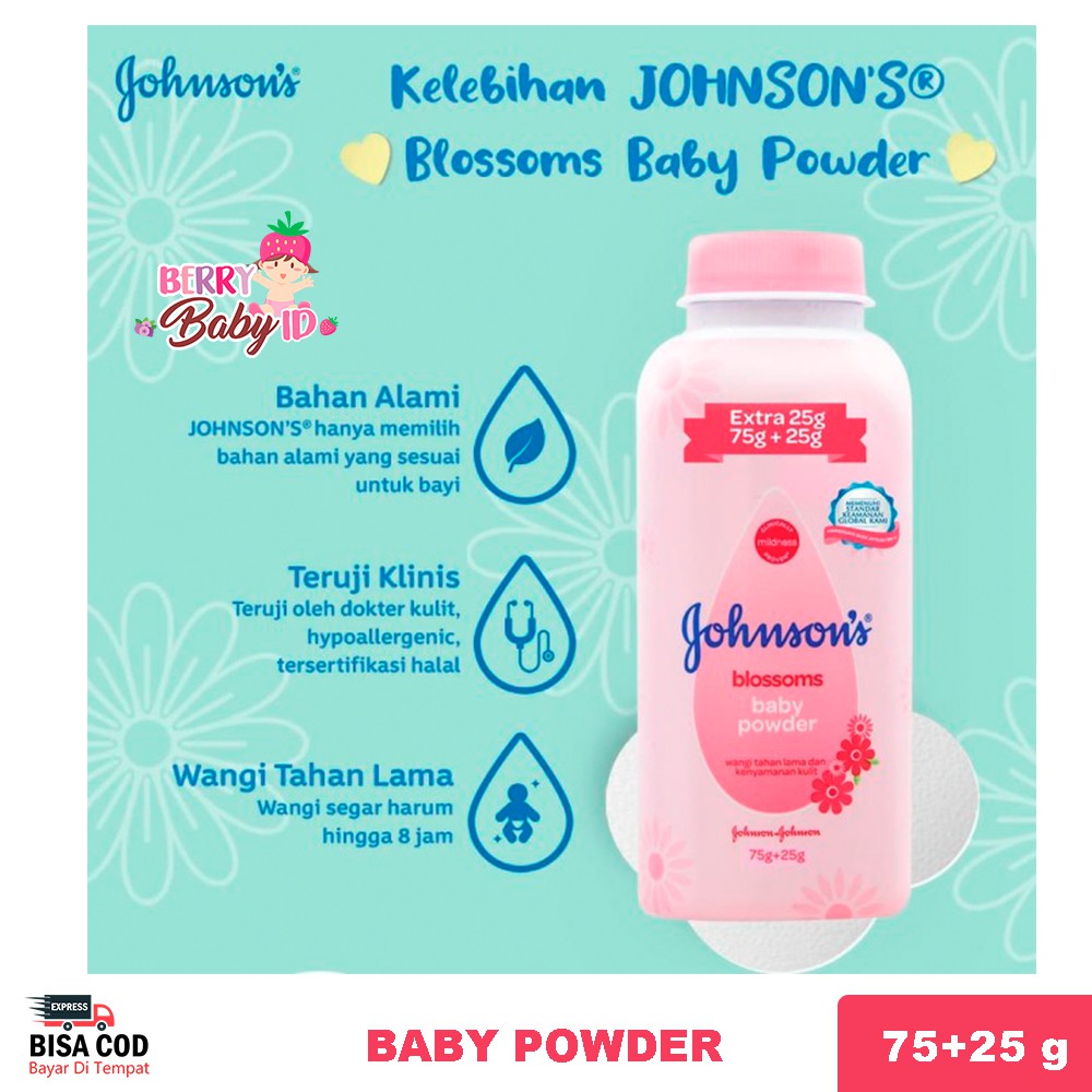 Johnson's Baby Powder Blossoms Bedak Tabur Bayi Floral 75 gr Johnsons Berry Mart