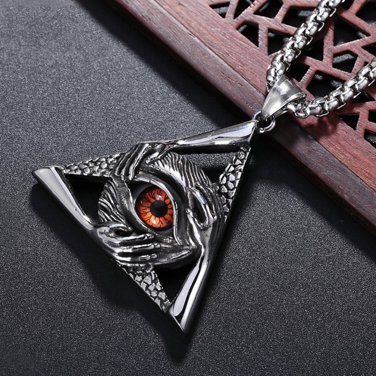 Kalung Rantai Liontin Mata Segitiga Masonic Bahan Titanium Steel Warna Silver Gaya Retro Vintage Untuk Pria