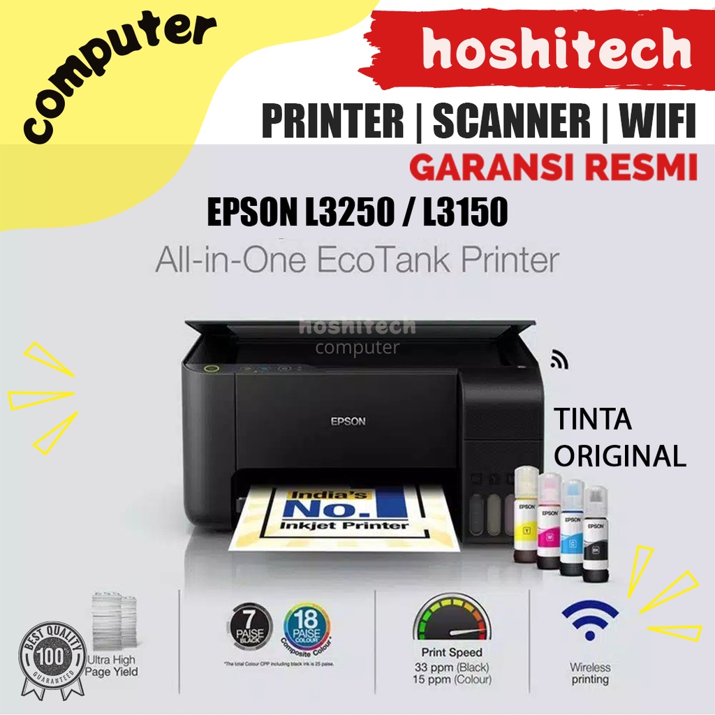 PRINTER EPSON L3250 L 3250 ECOTANK ALL IN ONE WIFI WIRELESS ORIGINAL INK