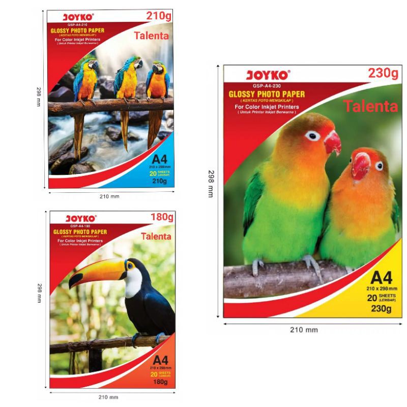 Kertas Cetak Foto Glossy Photo Paper Joyko 180 - 210 - 230 Gsm 20 Lembar