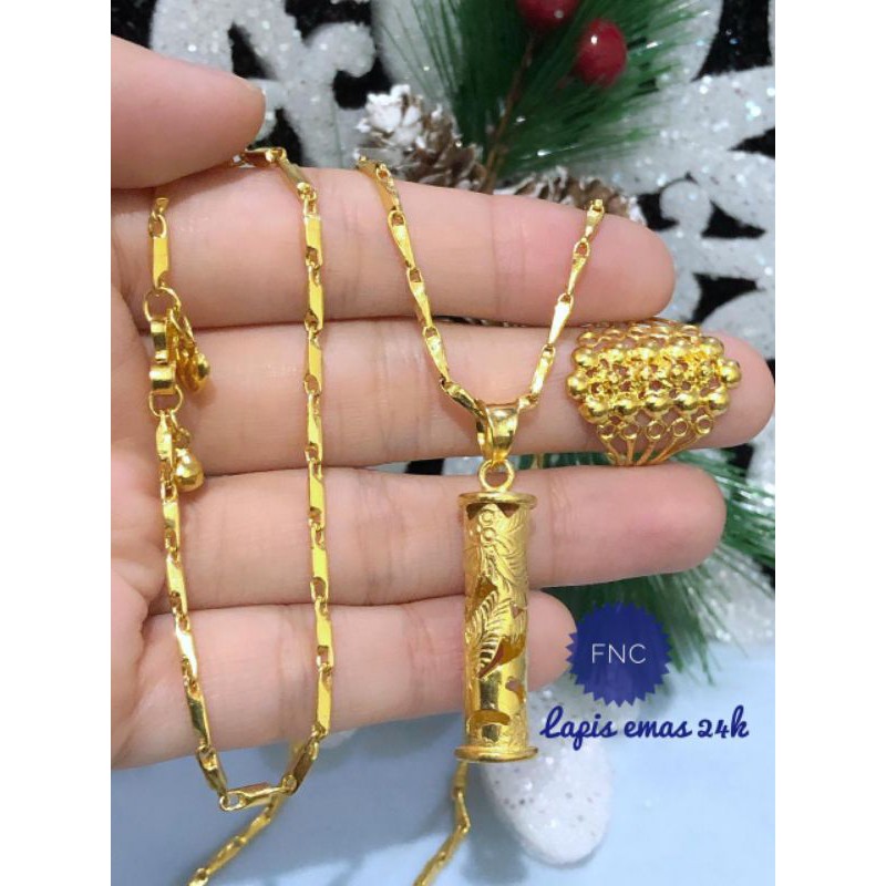 (AGS) Set Perhiasan Lapis Emas 24 Karat Xuping Gelang Kalung Padi Cincin Gold Mewah Titanium Asli
