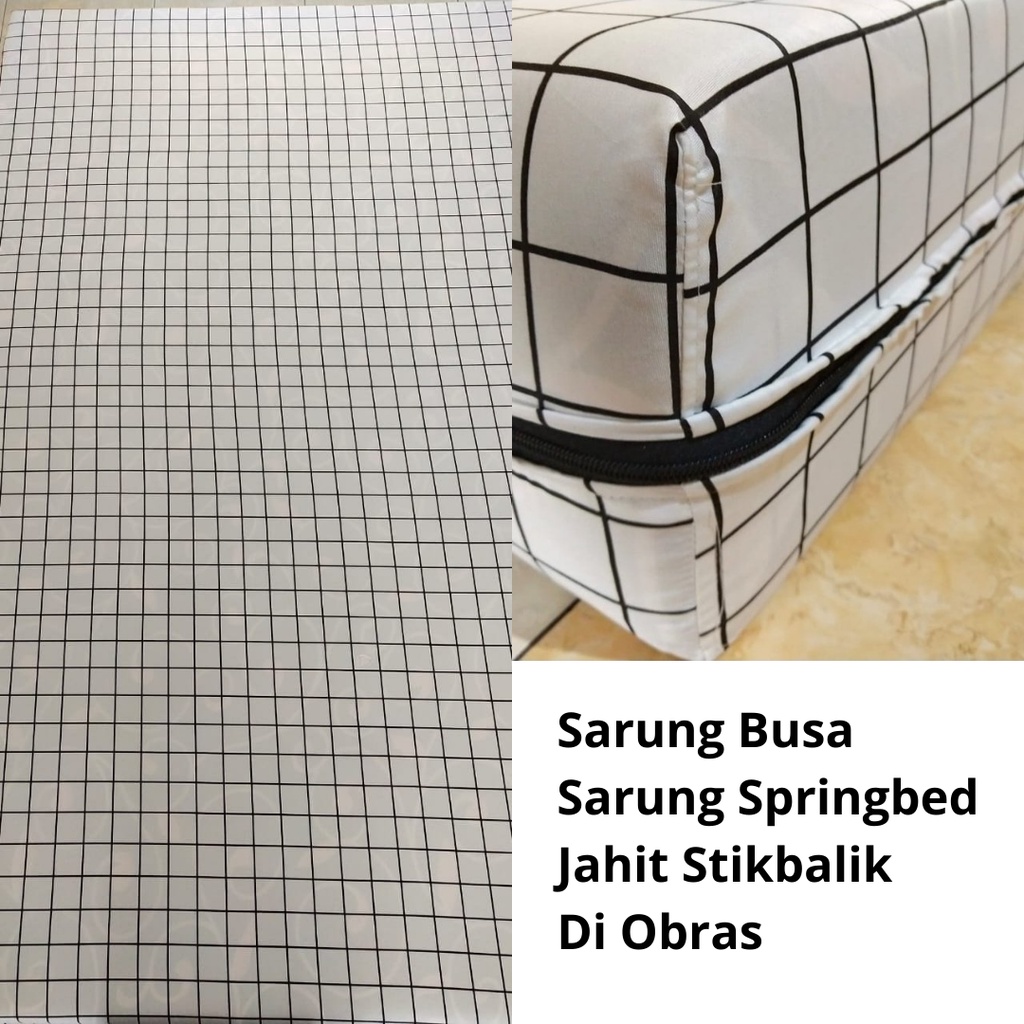 Sarung Busa / Springbed Resleting Cover Motif Kotak Putih Aesthetic | 90x200, 100X200, 120x200, 150x