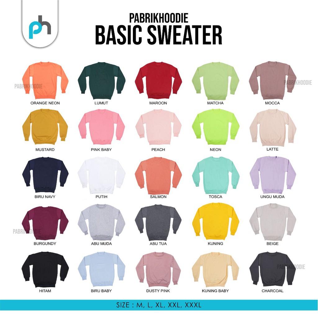 PABRIKHOODIE - BASIC SWEATER PUTIH POLOS PRIA / WANITA (M-XXXL) SWEATER POLOS CREWNECK